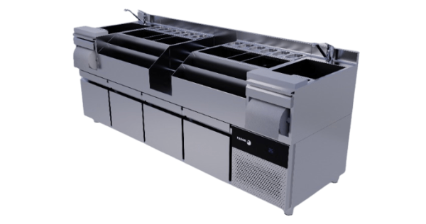 estacion cocteleria doble acero 15mm refrigerada nevera incorporada grifo sbbr1522 1